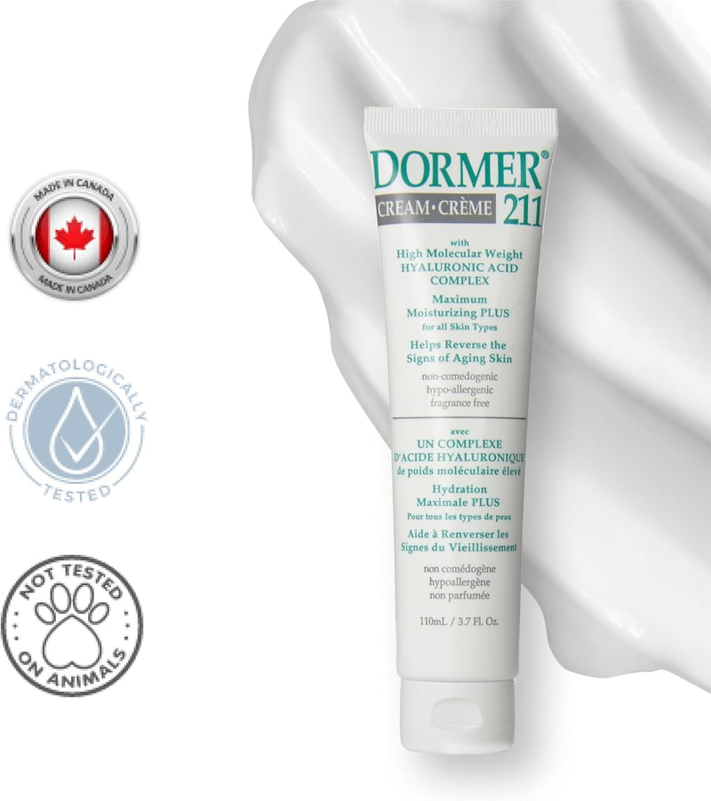 Dormer Cream 211 tube with branding and product details on a white background